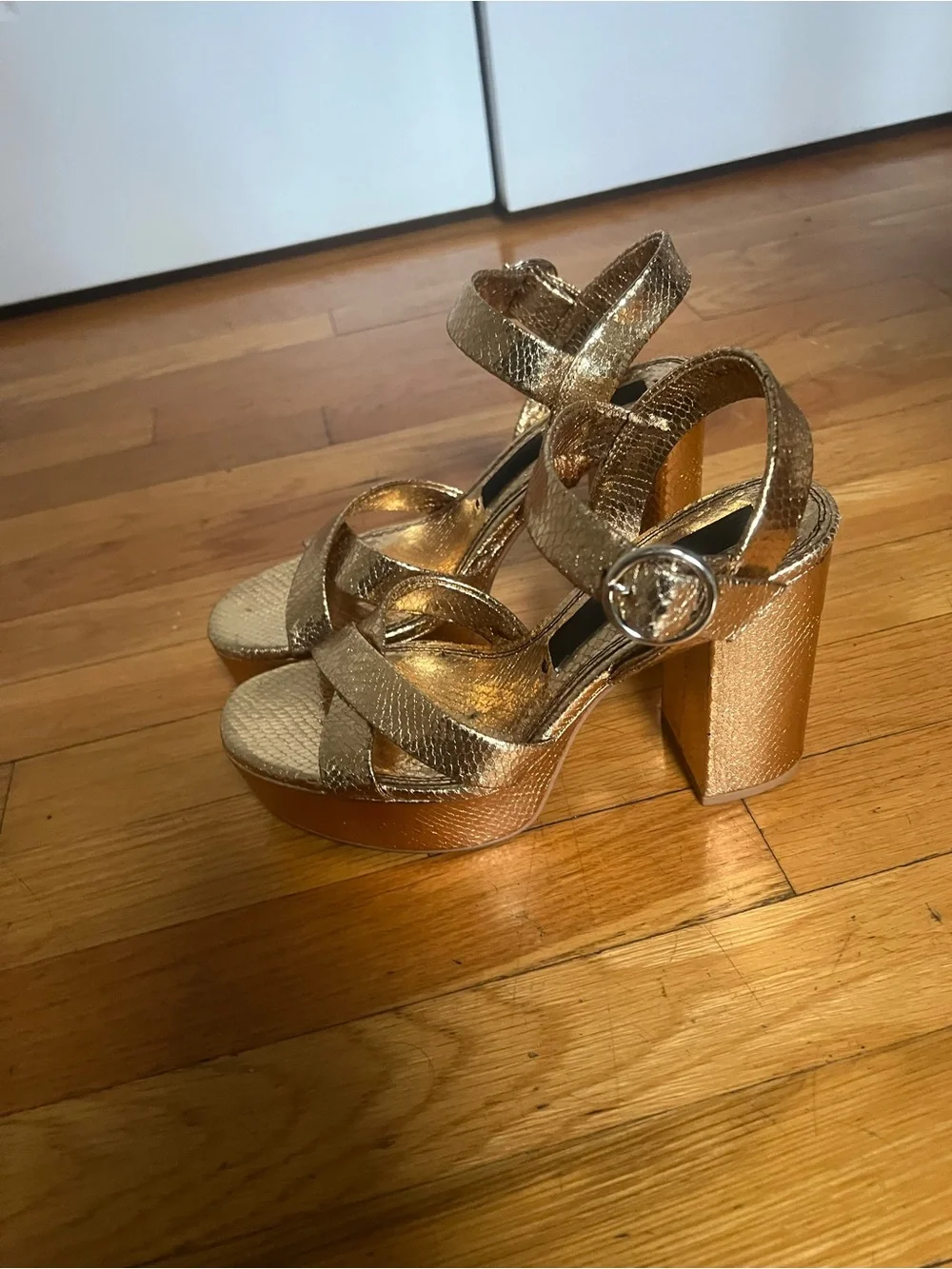 Zara Metallic Gold Platform Ankle-Strap Heels